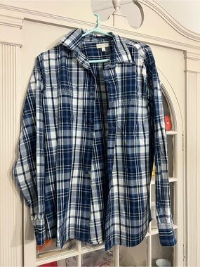 Sonoma Navy and White Plaid Button-Down Shirt